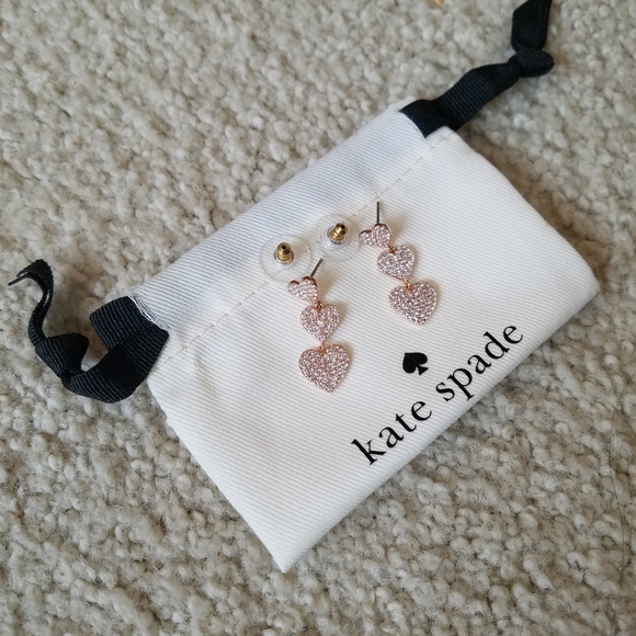 kate spade Yours Truly Rose Gold-Tone Crystal Encrustd Triple Heart Earrings NWT - Picture 5 of 12